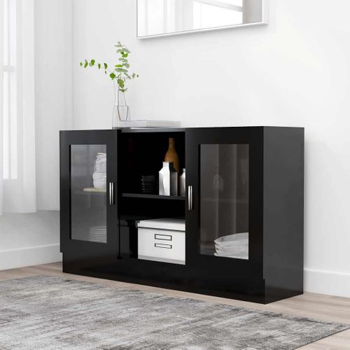 Armoire À Vitrine Noir 120x30,5x70 Cm Bois Contreplaqué