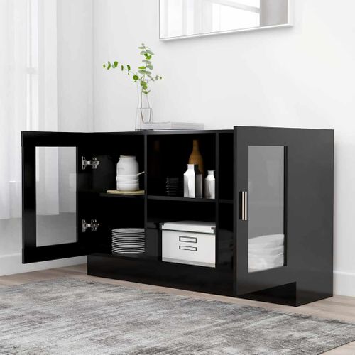 Armoire À Vitrine Noir 120x30,5x70 Cm Bois Contreplaqué
