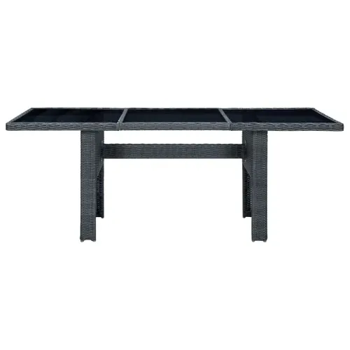 Table De Jardin Gris Foncé Résine Tressée Et Verre Trempé