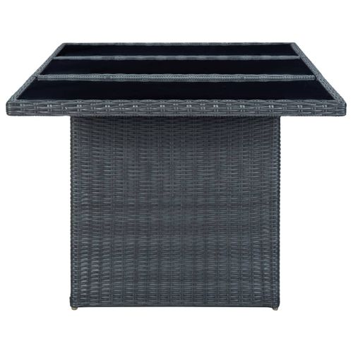 Table De Jardin Gris Foncé Résine Tressée Et Verre Trempé