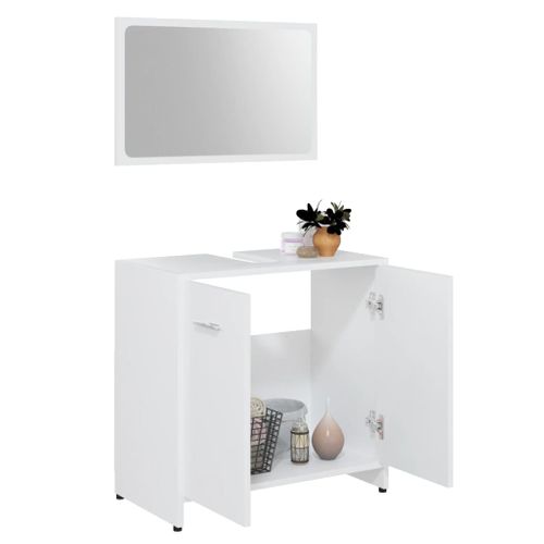 Ensemble De Meubles De Salle De Bain 3 Pièces Aggloméré - Blanc