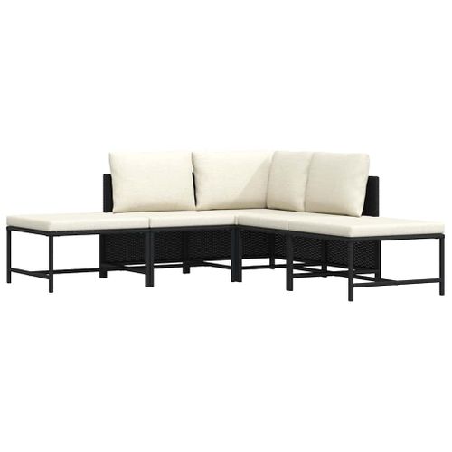 Lot De 5 Salon De Jardin Résine Tressée Noir Avec Coussins Crème