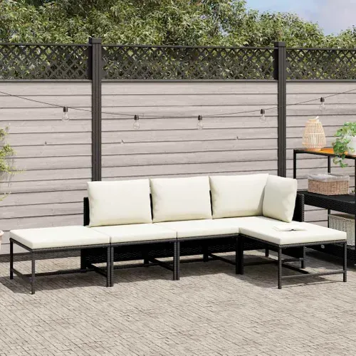 Lot De 5 Salon De Jardin Résine Tressée Noir Avec Coussins Crème