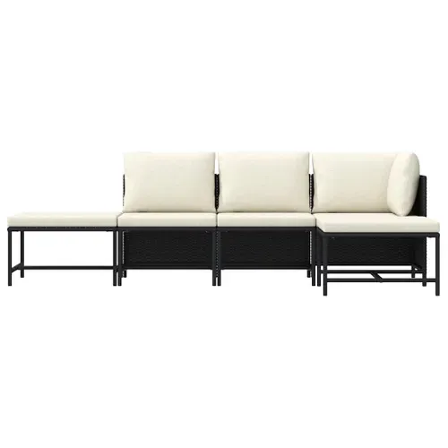 Lot De 5 Salon De Jardin Résine Tressée Noir Avec Coussins Crème