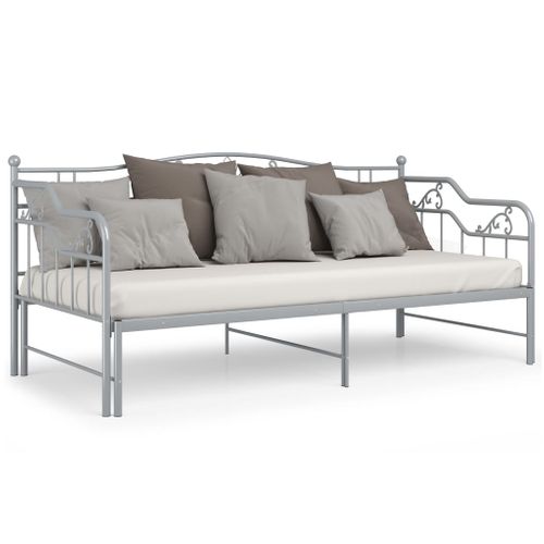 Cadre De Canapé-lit Dépliable Avec Barrière De Sécurité et Acier Robuste Gris 90x200 Cm
