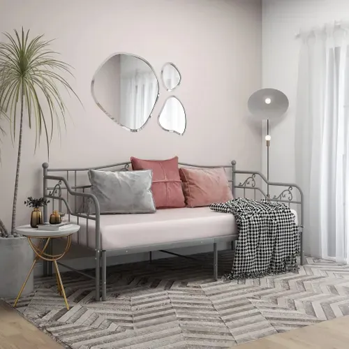 Cadre De Canapé-lit Dépliable Avec Barrière De Sécurité et Acier Robuste Gris 90x200 Cm