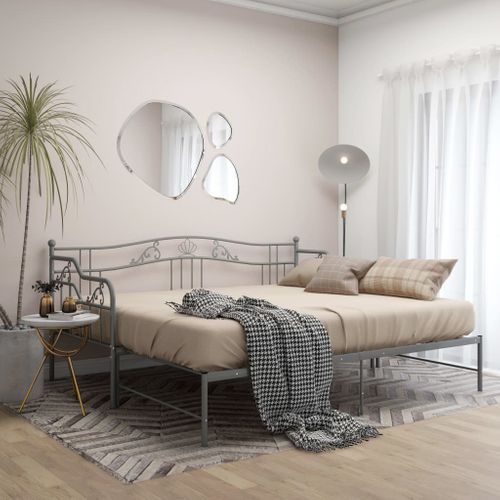 Cadre De Canapé-lit Dépliable Avec Barrière De Sécurité et Acier Robuste Gris 90x200 Cm