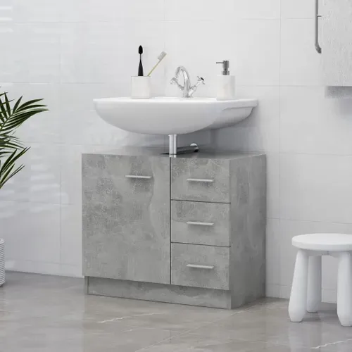 Meuble Sous-lavabo Avec 3 Tiroirs À Fermeture Douce Gris Béton 63x30x54 Cm Bois Contreplaqué