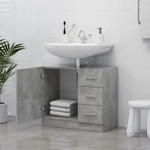 Meuble Sous-lavabo Avec 3 Tiroirs À Fermeture Douce Gris Béton 63x30x54 Cm Bois Contreplaqué