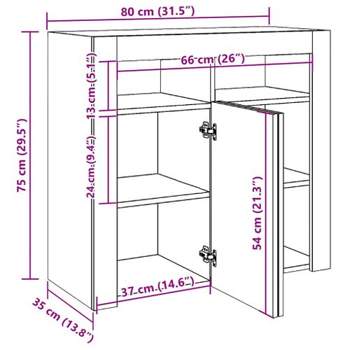 Vidaxl Buffet Avec Lumières LED Noir 80x35x75 Cm Placard Armoire Meuble De Rangement Intérieur