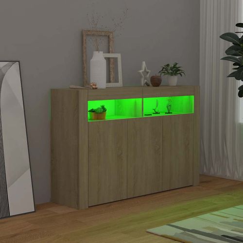 Vidaxl Buffet Avec Lumières LED Chêne Sonoma 115,5x30x75 Cm Placard Armoire Meuble De Rangement