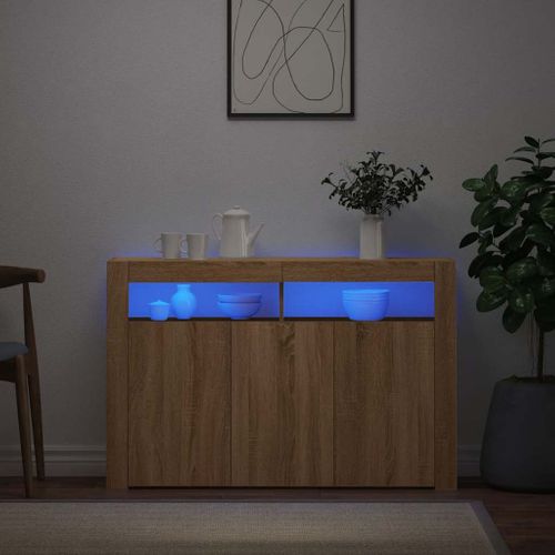 Vidaxl Buffet Avec Lumières LED Chêne Sonoma 115,5x30x75 Cm Placard Armoire Meuble De Rangement