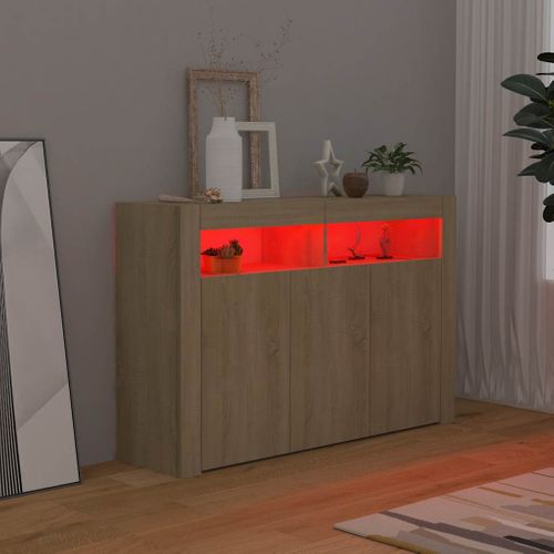 Vidaxl Buffet Avec Lumières LED Chêne Sonoma 115,5x30x75 Cm Placard Armoire Meuble De Rangement