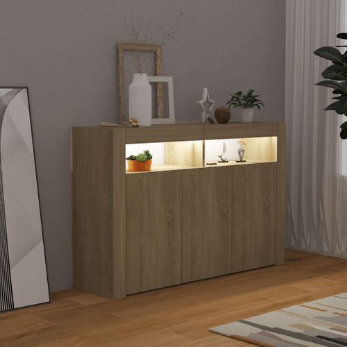 Vidaxl Buffet Avec Lumières LED Chêne Sonoma 115,5x30x75 Cm Placard Armoire Meuble De Rangement