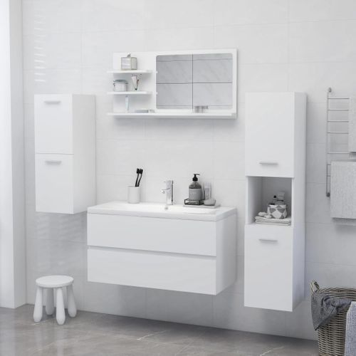 Miroir De Salle De Bain Avec Étagères De Rangement Mural Blanc 90x10,5x45 Cm Bois Composé