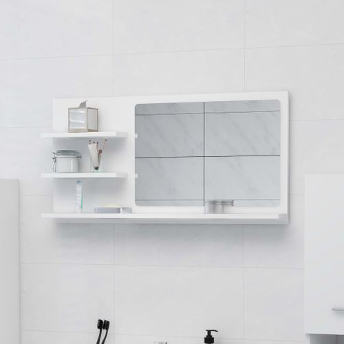 Miroir De Salle De Bain Avec Étagères De Rangement Mural Blanc 90x10,5x45 Cm Bois Composé