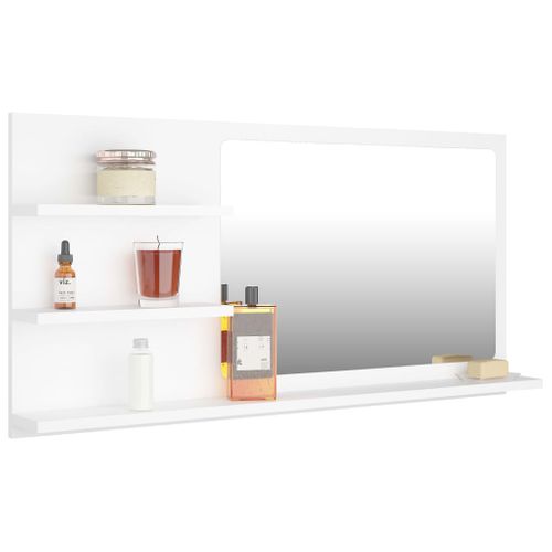 Miroir De Salle De Bain Avec Étagères De Rangement Mural Blanc 90x10,5x45 Cm Bois Composé