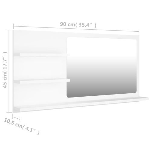 Miroir De Salle De Bain Avec Étagères De Rangement Mural Blanc 90x10,5x45 Cm Bois Composé