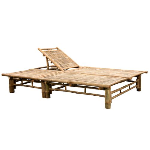 Chaise Longue Pour 2 Personnes Avec Coussins Bambou Accoudoirs Réglables