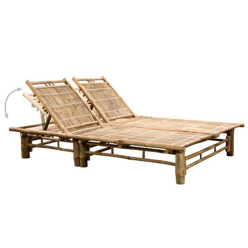 Chaise Longue Pour 2 Personnes Avec Coussins Bambou Accoudoirs Réglables