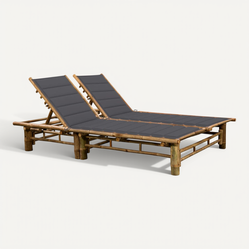 Chaise Longue Pour 2 Personnes Avec Coussins Bambou Accoudoirs Réglables