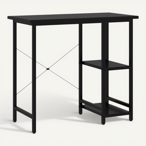 Bureau D'ordinateur 80 X 40 Cm Noir Mdf Et Métal Poste De Travail Compact De Style Industriel