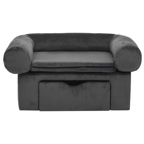 Canapé Pour Chien Avec Tiroir Gris Foncé 75x50x38 Cm Peluche