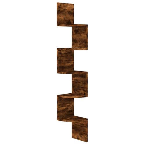 étagère D'angle Murale Chêne Fumé 19x19x123cm Bois Contreplaqué