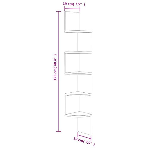 étagère D'angle Murale Chêne Fumé 19x19x123cm Bois Contreplaqué
