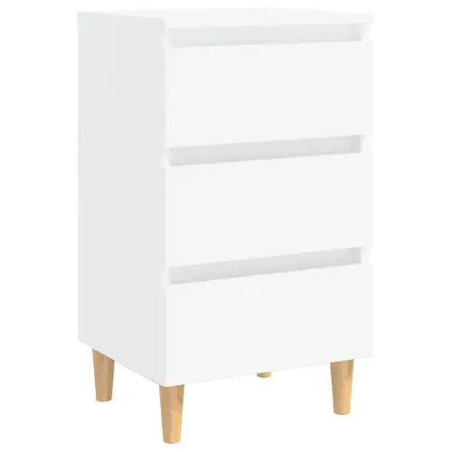 Table De Chevet Avec Pieds En Bois Solide Blanc 40x35x69 Cm