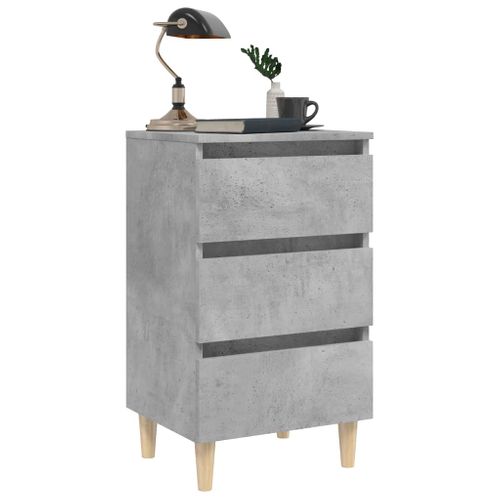 Table De Chevet Avec Pieds En Bois Solide Gris Béton 40x35x69cm