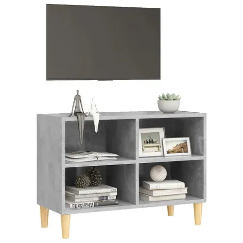 Meuble TV VidaXL Scandinave - Dimensions 103,5x35x50 Cm - Pieds En Bois D'eucalyptus Massif - 2 étagères + 2 Compartiments - Couleur Gris Béton - À Monter