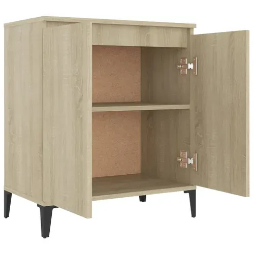 Buffet 60x35x70 Cm Chêne Sonoma Bois Contreplaqué Pieds En Métal 2 Portes Rangement