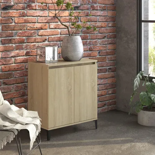 Buffet 60x35x70 Cm Chêne Sonoma Bois Contreplaqué Pieds En Métal 2 Portes Rangement