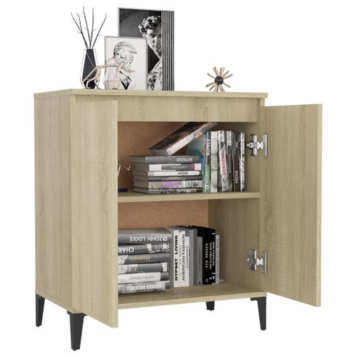 Buffet 60x35x70 Cm Chêne Sonoma Bois Contreplaqué Pieds En Métal 2 Portes Rangement