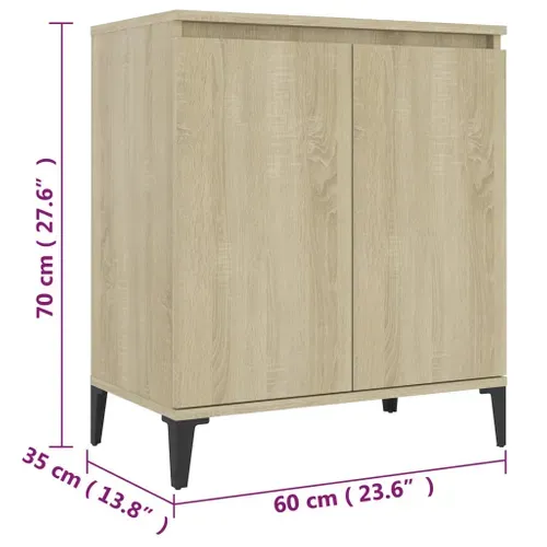 Buffet 60x35x70 Cm Chêne Sonoma Bois Contreplaqué Pieds En Métal 2 Portes Rangement