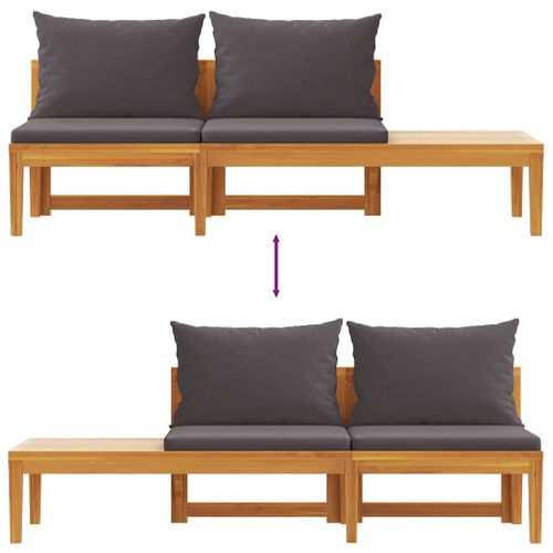 Banc De Jardin Avec Table Avec Coussins Gris Foncé Teck Solide Réversible