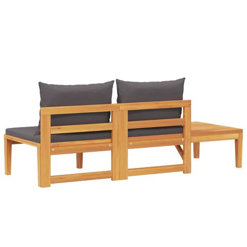 Banc De Jardin Avec Table Avec Coussins Gris Foncé Teck Solide Réversible