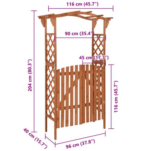 Pergola Avec Portail et Treillis 116x40x204 Cm Bois De Sapin Massif