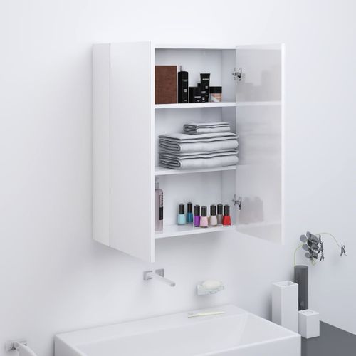 Armoire à Miroir De Salle De Bain 60x15x75cm Mdf Blanc Brillant