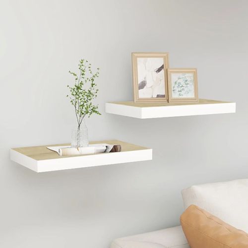 Étagères Flottantes 2 Pièces Chêne Et Blanc 40x23x3,8 Cm Mdf