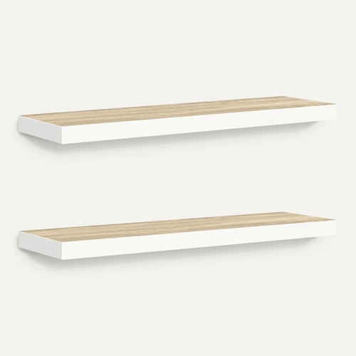 étagères Flottantes 2 Pièces Chêne Et Blanc 80x23,5x3,8 Cm Mdf
