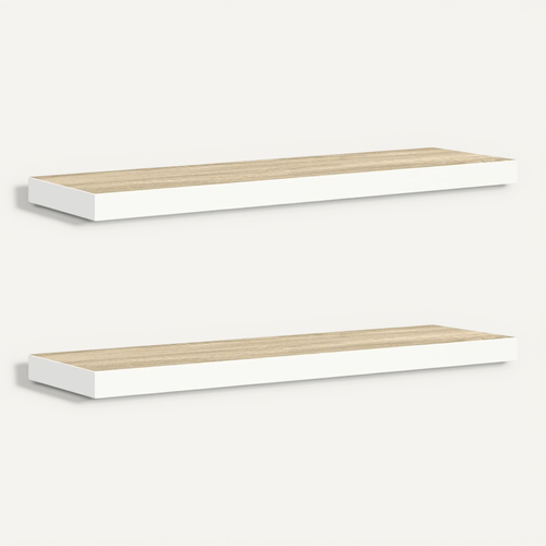 étagères Flottantes 2 Pièces Chêne Et Blanc 90x23,5x3,8 Cm Mdf