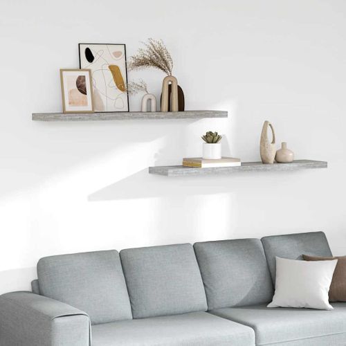 étagères Murales Flottantes 2 Pièces Gris Béton 120x23,5x3,8cm Mdf