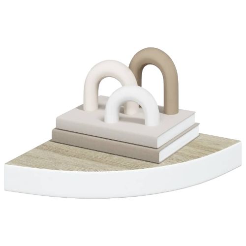 étagères D'angle Murales 2 Pièces Chêne Et Blanc 25x25x3,8 Cm Mdf