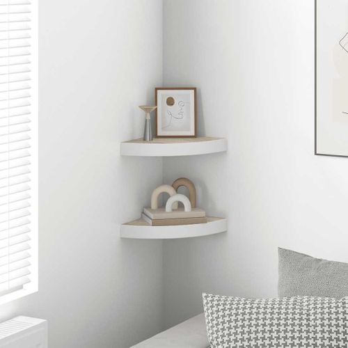 étagères D'angle Murales 2 Pièces Chêne Et Blanc 25x25x3,8 Cm Mdf