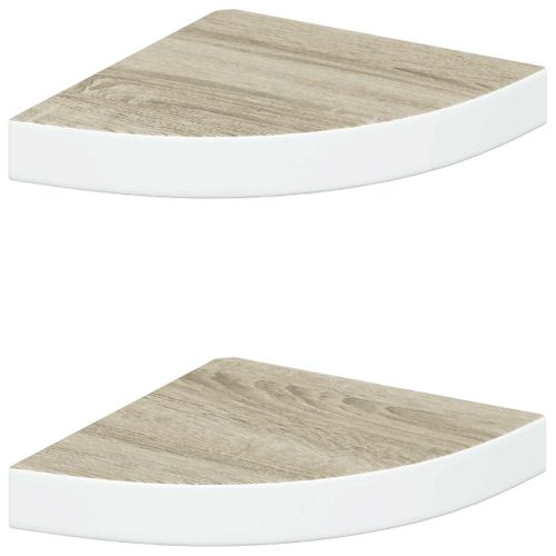 étagères D'angle Murales 2 Pièces Chêne Et Blanc 25x25x3,8 Cm Mdf