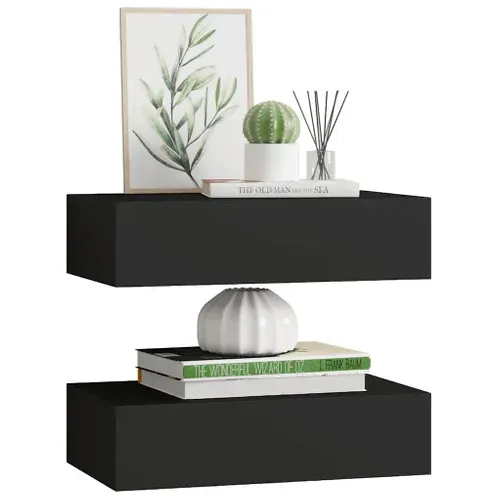 étagères À Tiroirs Murales 2 Pièces Noir 40x23,5x10 Cm Mdf