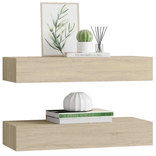 étagères À Tiroirs Murales 2 Pièces Chêne 60x23,5x10 Cm Mdf