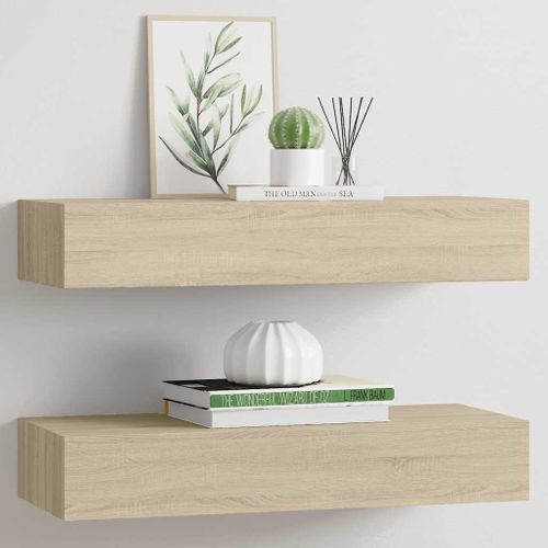 étagères À Tiroirs Murales 2 Pièces Chêne 60x23,5x10 Cm Mdf